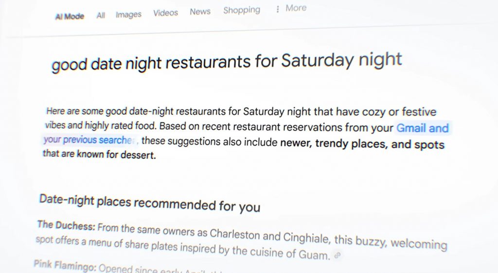 Exemple AI mode choix d'un restaurant